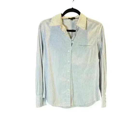 LAUREN RALPH LAUREN DESIGNER BLUE AND WHITE BUTTON UP BLOUSE , M - Picture 1 of 8